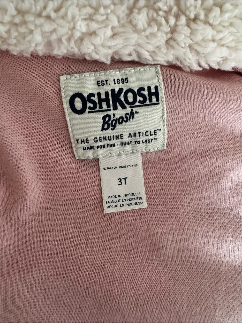 OshKosh B'gosh Pink Corduroy Jacket with Cream Sherpa Collar